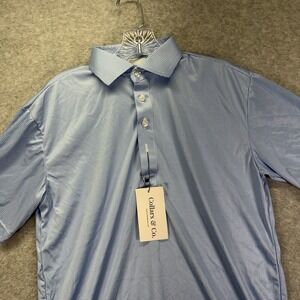Collars & Co Dress Collar Polo Shirt Mens M Blue Houndstooth Performance